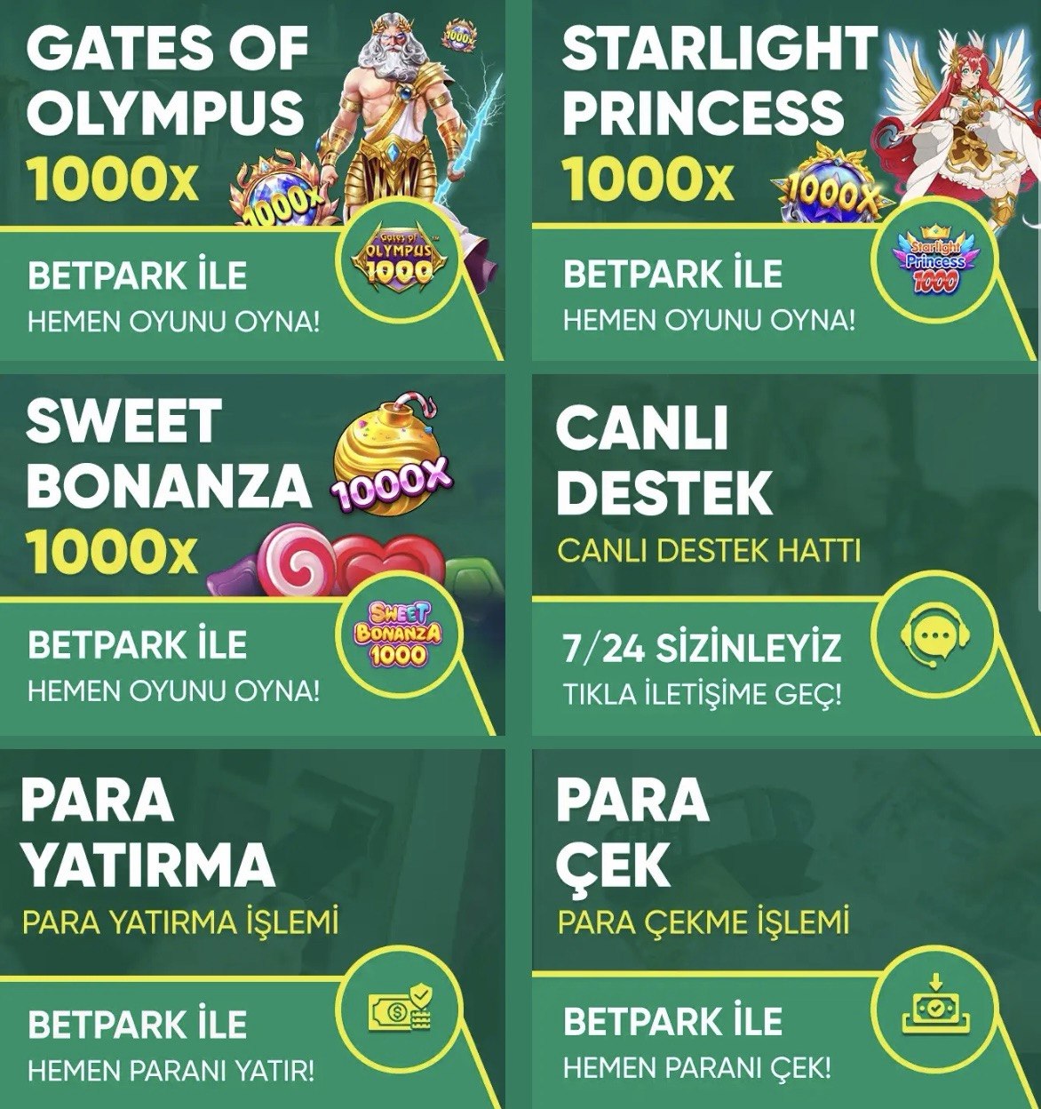 BetPark oyunlar, canlı destek ve ödeme